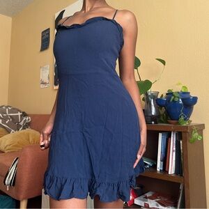 Sunday Best Navy Blue Mini Dress with Ruffles